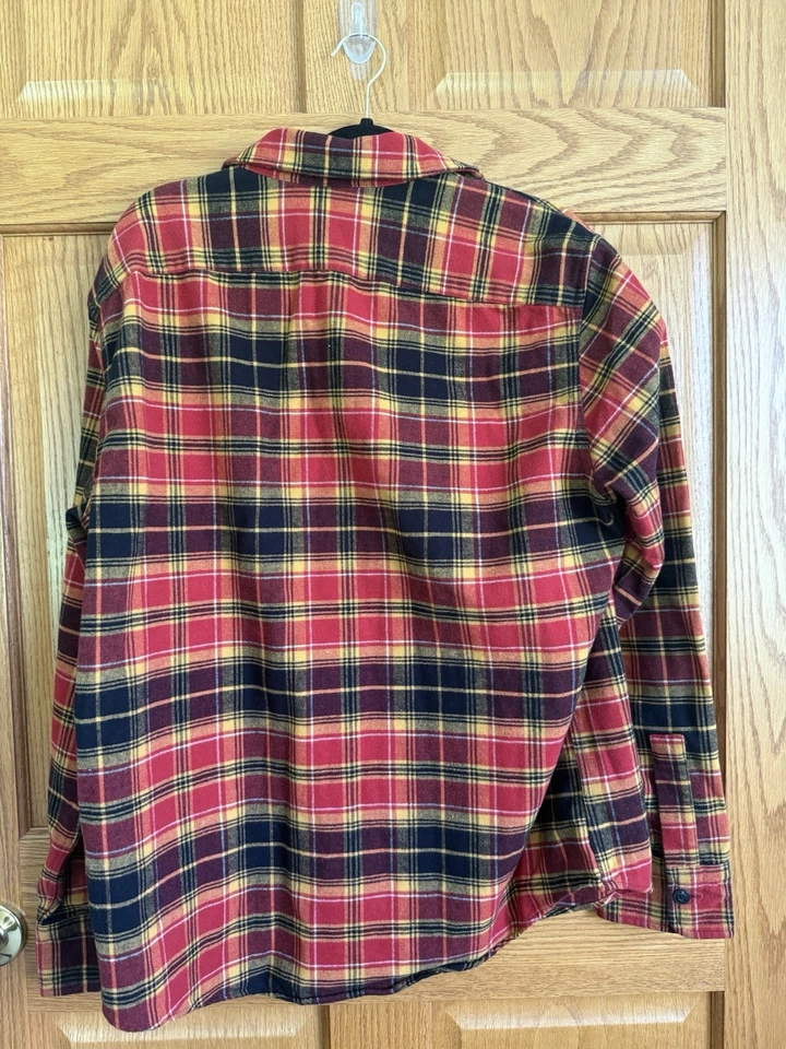 LL Bean Signature Shirt Button Up Flannel Red Blue Plaid Cotton Mens Large Slim - Image 2 of 4