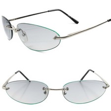 Vintage Retro Fashion Light Tint Lens Silver Green Mens Women Oval Sunglasses