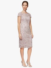 Alex Evenings Knee Length Floral Embroidered Cocktail Sheath Dress - Sz. 10 Pink