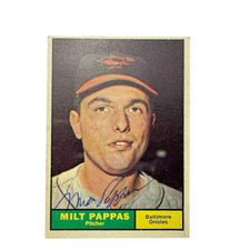 1961 TOPPS #295 MILT PAPPAS BASEBALL Card Autographed