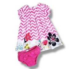 Conjunto Vestido Catimini Bebé 18M Rosa Chevron Floral Bloomer Boutique Primavera Europea