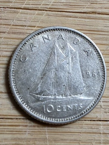 1964 Dime Canadian 80% Silver Nicely Circulated/ Very Scenic / .800 Fine Silver