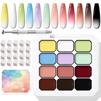 12 Colors Pat Paint Nail Gel, Sponge Pat Gel Ombre Gradient Gel Nail Blush Bloom