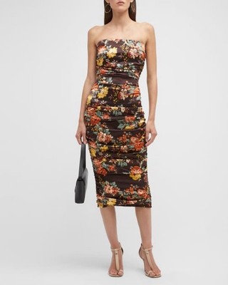 NWT Veronica Beard Brown Floral Strapless Kupa Dress Oxblood Multi size 6