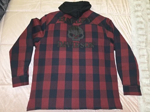 Harley Davidson Onwards Hooded Shirt Jacket Mens Flannel Lined Shacket XL image 3