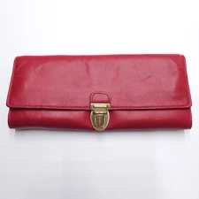 Neiman Marcus Trifold Soft Red Leather Travel Jewelry Roll Clutch Case 9"