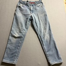 Vintage Lands End Fleece Lined Jeans Mens 32 Made in USA Red Fleece Denim Blue