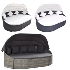 Gartenliege Lounge Strandkorb Outdoor-Loungebett mit Dach Poly Rattan