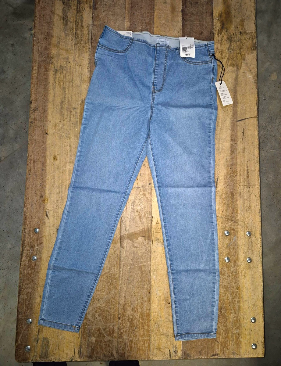 Pantalones de mezclilla para mujer FOREVER 21 ajustados tiro alto lavado ligero elástico L