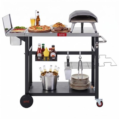 Outdoor Prep Table with One-Piece Integrated Topping Station, Food-Grade Stai...