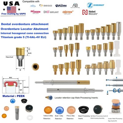 Overdenture Locator Abutment Fits Hiossen/Zimmer TSV/Nobel/Bego/Mis CC-Hex Plat