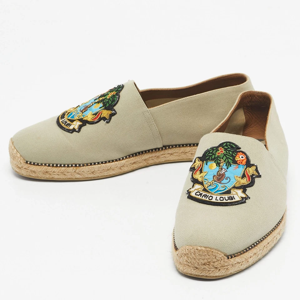 Mocassim Christian Louboutin Lona Verde Claro Cairo Loubi Espadrille Tamanho 40 - Imagem 2 de 4