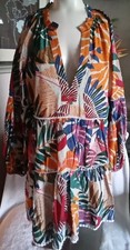 Farm  Farm Rio Floral Multi Dotted Swiss Puff Sleeve Mini Dress Sz M