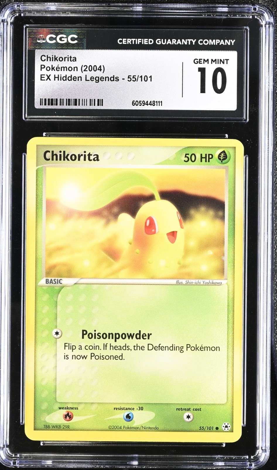 CGC 10 Chikorita 55/101 EX Hidden Legends 2004 Pokemon Card