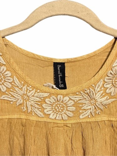 Sacred Threads Mustard Yellow Embroidered Sleeveless Tunic Dress - Picture 3 of 9