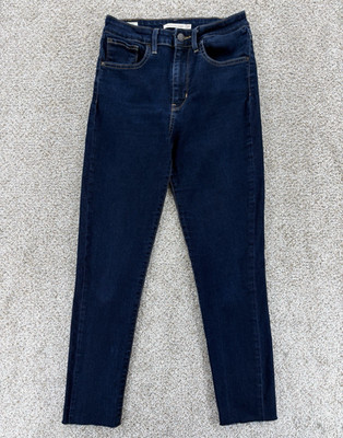 Levis 721 Premium Denim Jeans Womens 27 Dark Blue High Rise Skinny Raw Hem Crop