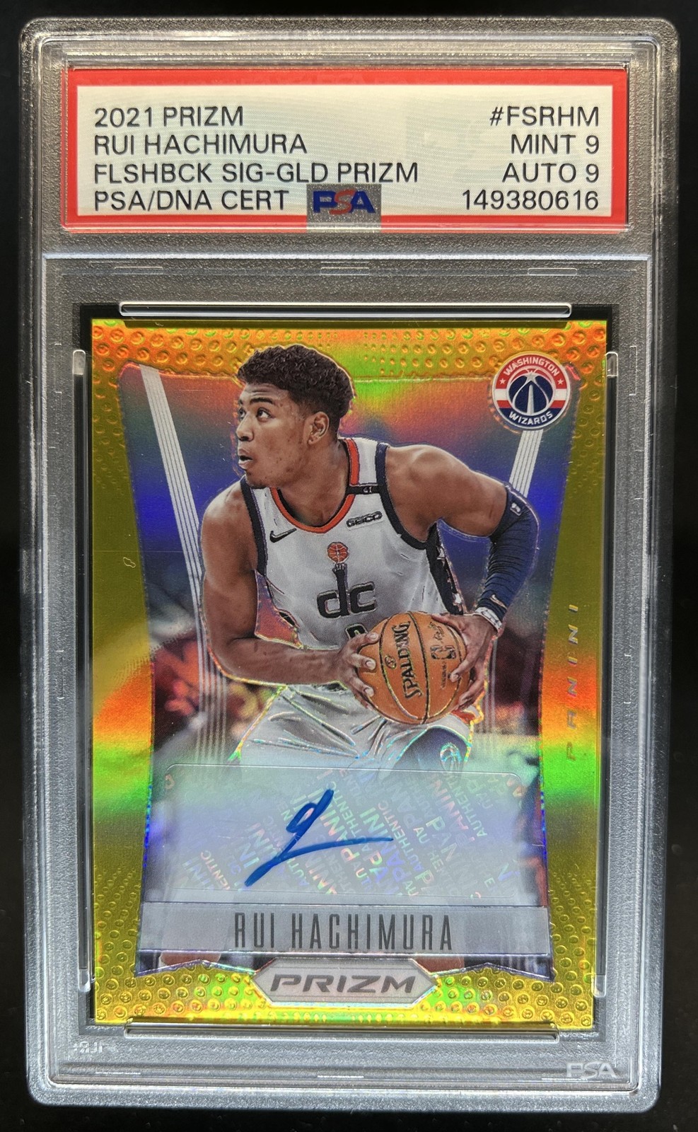 2021-22 Prizm Rui Hachimura Flashback Signatures Prizm Gold Auto #/10 PSA 9