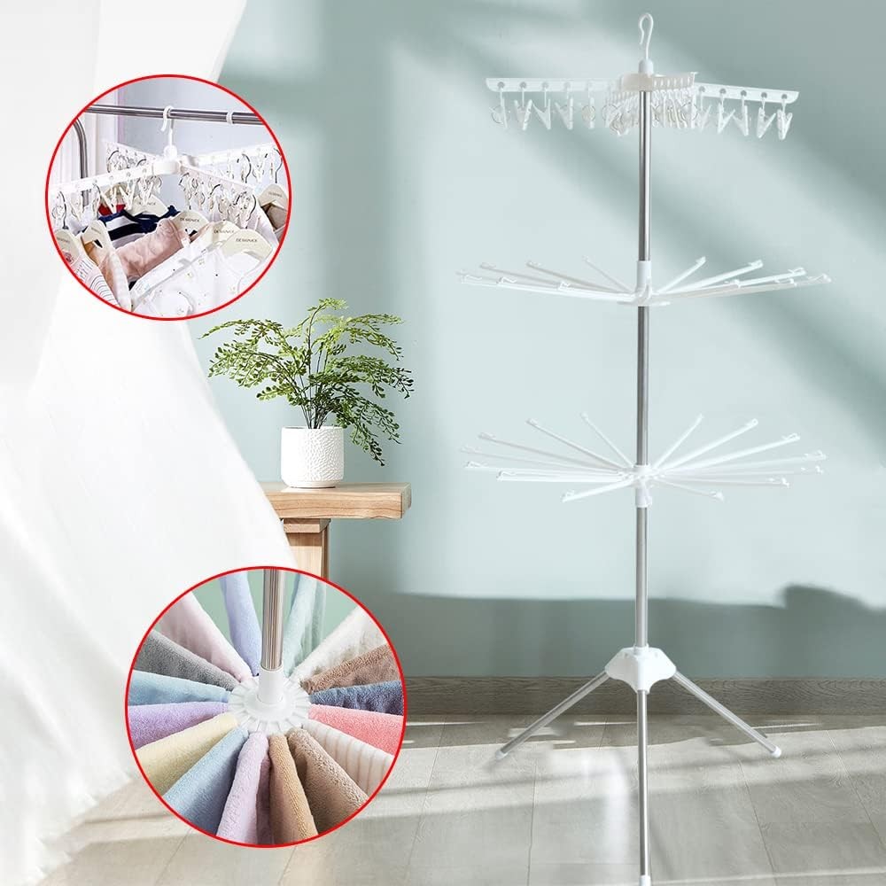 Rotating Garment Rack 3-Tier Rotating Clothes Drying Rack with Sturdy Alloy and PP Plastic | eBay