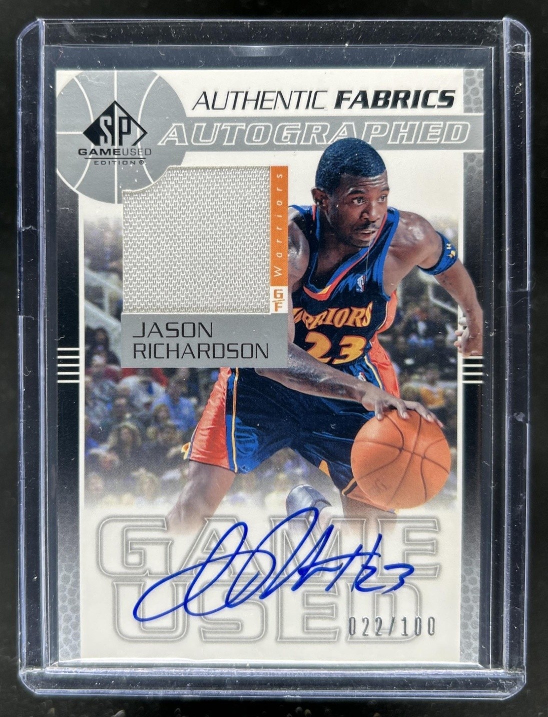 2003-04 SP Game Used Jason Richardson Authentic Fabrics Auto #/100 Warriors