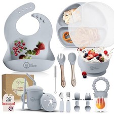 O'doe 17-Piece BPA-Free Silicone Baby Feeding Set. Grey, V2