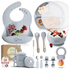O'doe 17-Piece BPA-Free Silicone Baby Feeding Set. (Grey, V2)