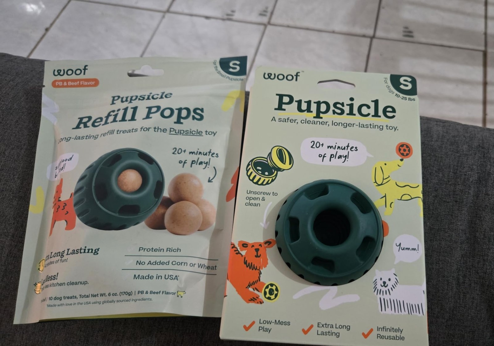 Low-Mess Dog Treats Pupsicle Refill Pops with Peanut Butter and Beef Snack NEW
