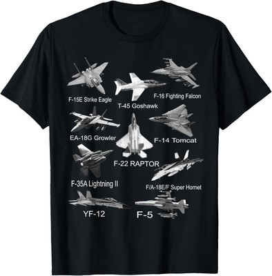 American Fighters Jets F22 Raptor F14 Tomcat Plane Spotting T-Shirt