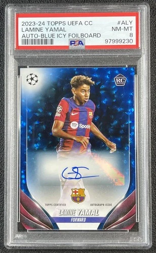 LAMINE YAMAL PSA 8 2023-24 TOPPS UCC #A-LY ROOKIE AUTO BLUE ICY FOILBOARD RC /99