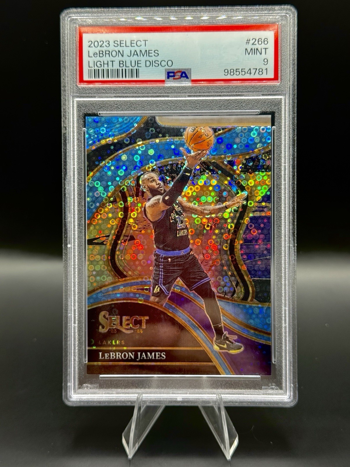 LeBron James 2023 Select Courtside Light Blue Disco 3/99 PSA 9🔥#266 Lakers SSP