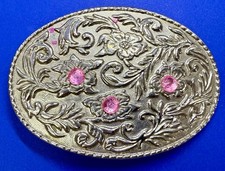 Flower Swirl Ornate Western Cowgirls Belt Buckle - Missing Pink Rhinestones 