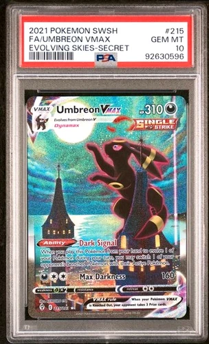 POKEMON UMBREON VMAX 2021 SWORD & SHIELD EVOLVING SKIES #215 SECRET FA PSA 10