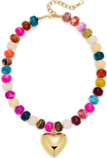 Chunky Heart Necklaces for Women Colorful Resin Beaded Choker Necklace Gold Puff