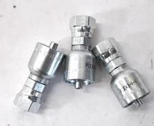 Lot of 3 Parker Crimp Style Hydraulic Hose Fittings 1JC43-4-4 1/4" Swivel Lok