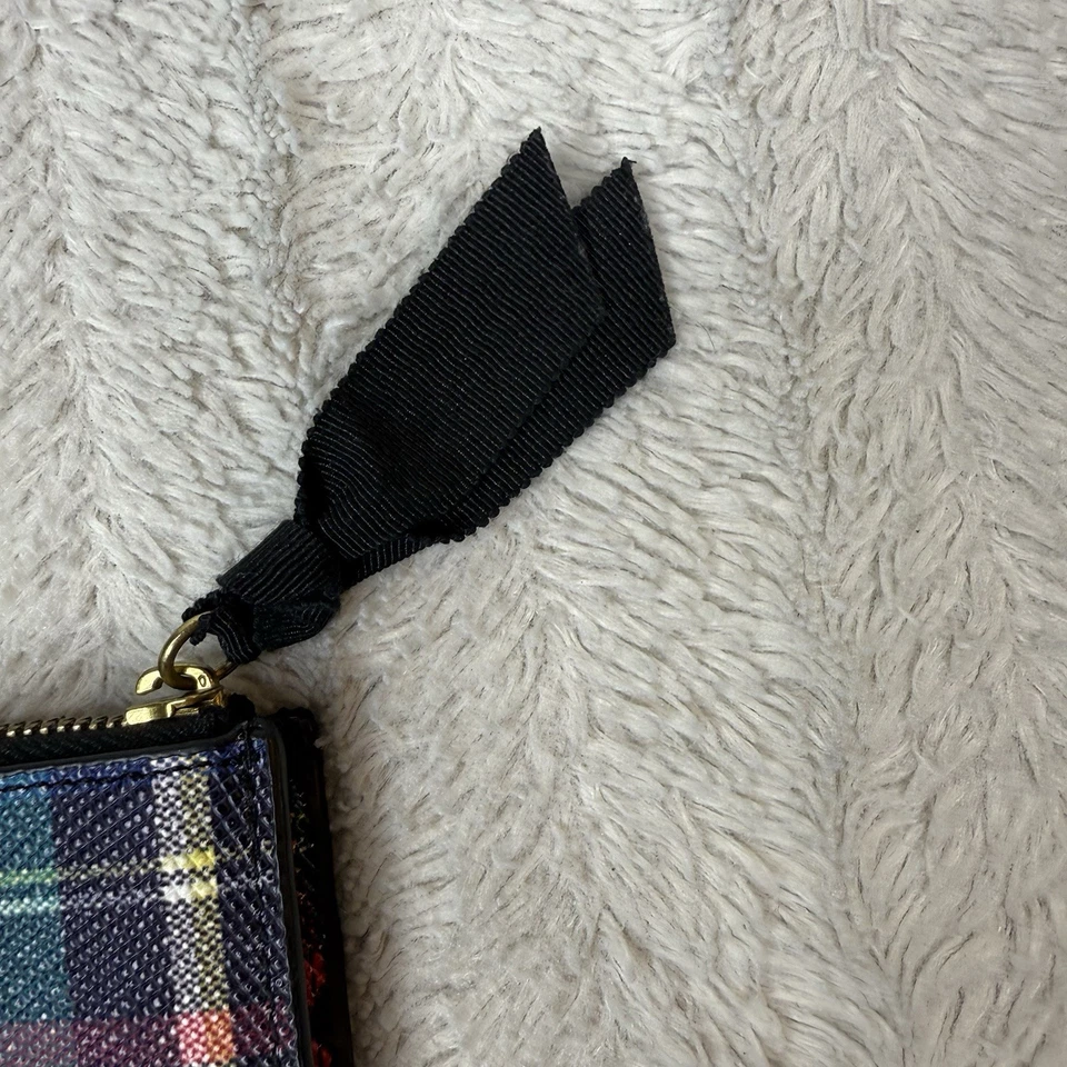 J. Crew Tartan Plaid Credit Card Case Leather Wallet Preppy Zip Close Thin Small - Image 3 of 4