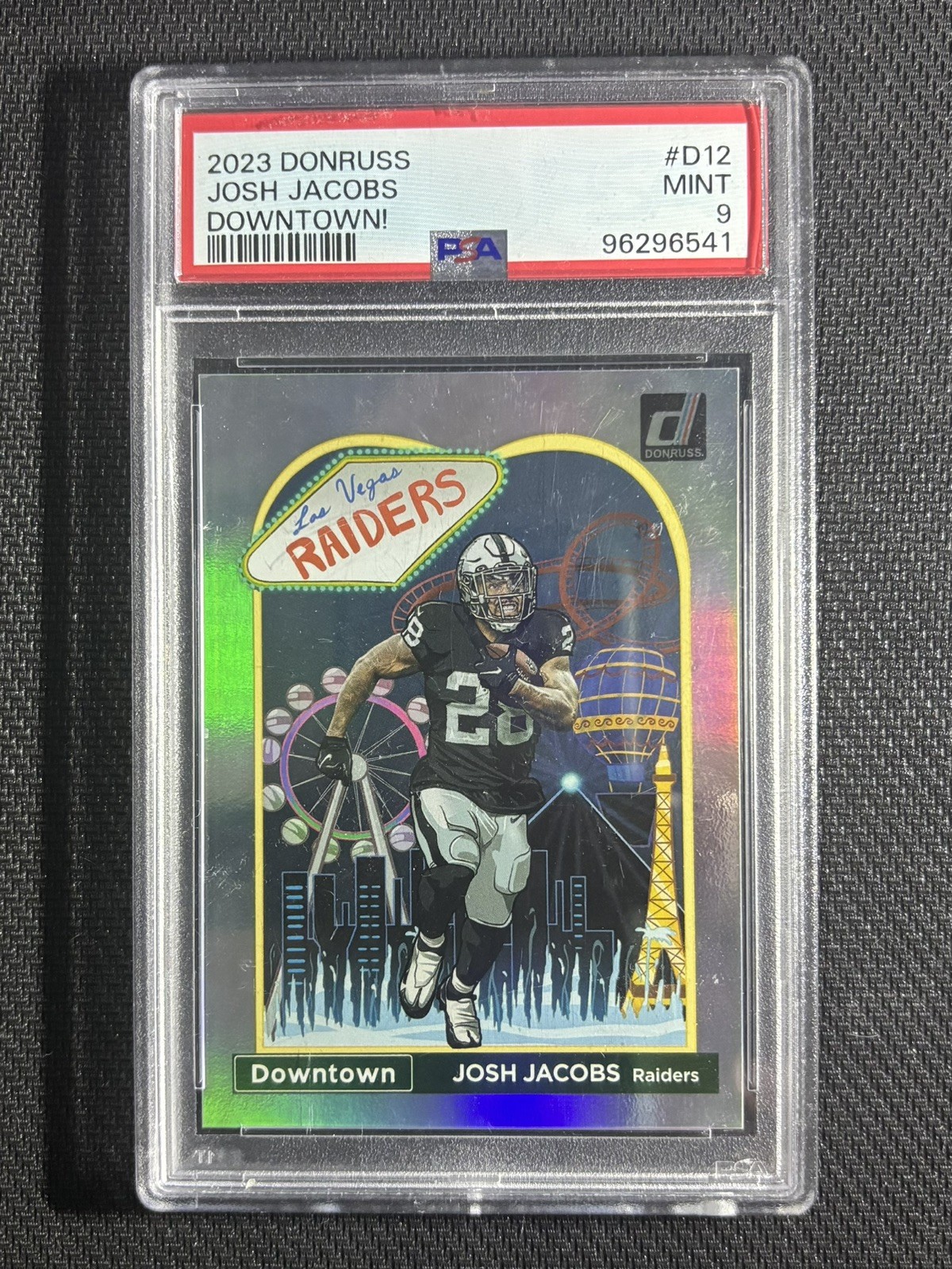 2023 Panini Donruss Josh Jacobs Downtown #D-12 PSA 9 MINT
