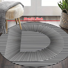 120 120cm 1pc Large Black White Geometric Modern Round Mat - Non-Slip Beige Ma
