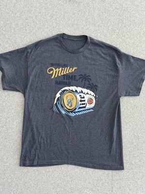 Hawaii Miller Lite Tastes Like Miller Time T-Shirt Tropical Navy Blue Mens Large