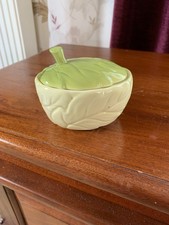 Vintage Carlton Ware Green Leaf Sugar Bowl Preserve Condiment Pot