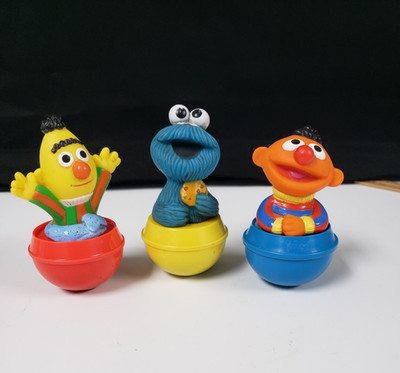 3 Sesame Street Roly Poly Wobble Vintage Toys Ernie Bert Cookie Monster Illco