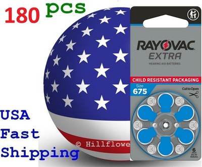 180 pcs size 675 PR44 Rayovac Extra Card 1.45V Zinc Air Hearing Aid Battery