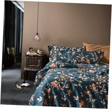 Autumn Leaf Watercolor Print Cotton Duvet Cover Modern Foliage Queen Green Rust