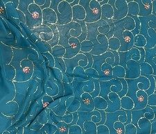 BLUE GOLD PINK Embroidery Sequins Chiffon Fabric 50 Width Sold By The Yard