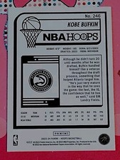 Panini 2023-24 NBA Hoops Kobe Bufkin #246 Atlanta Hawks Rookie Card. rookie card picture