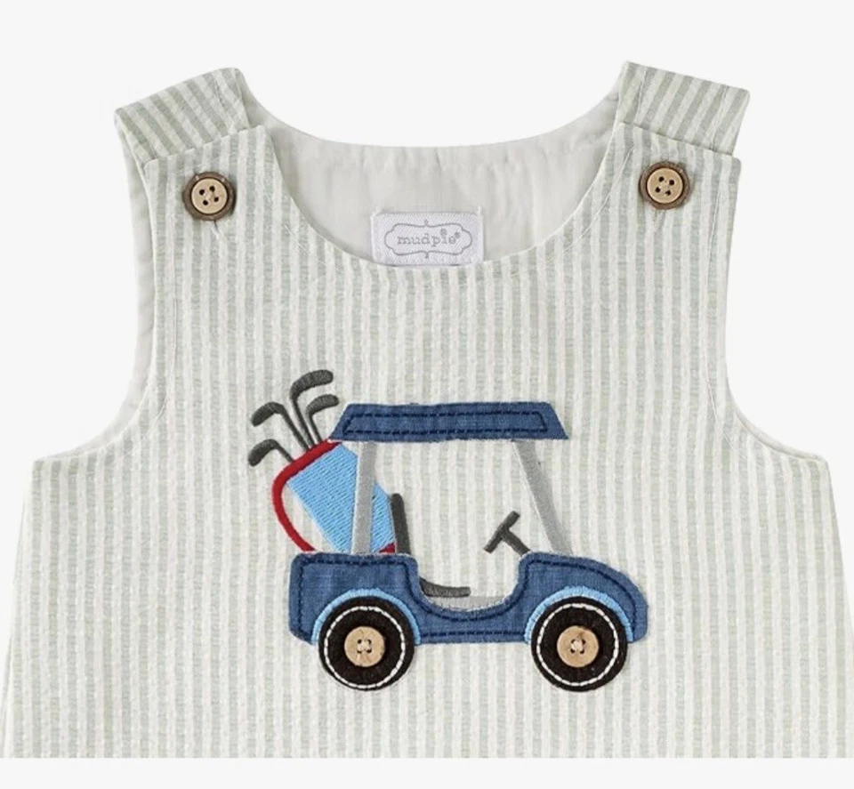 Mud Pie Bebé Niños Verde Seersucker Golf Jon Una Pieza Talla 12-18 Meses Foto 3 de 4