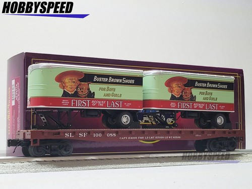 MTH PREMIER FRISCO FLATCAR CON 2 REMOLQUES PARA CACHORROS #100088 CALIBRE O 20-95716-100088 NUEVO | Condition: New