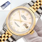 Rolex Datejust Cream Pyramid Dial 2-Tone Yellow Gold/Steel 36mm Watch 16233