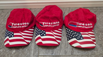 lot of 3 Firestone Complete Auto American Flag Red Baseball Cap Hat Adjustable