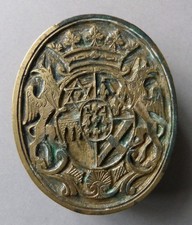 Grand Sceau fer à dorer reliure bronze 18e s armoiries couronne Duc seal cachet