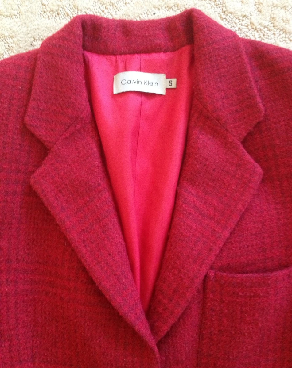 CALVIN KLEIN Warm Red Tweed Blazer Jacket Multicolored Specks Wool