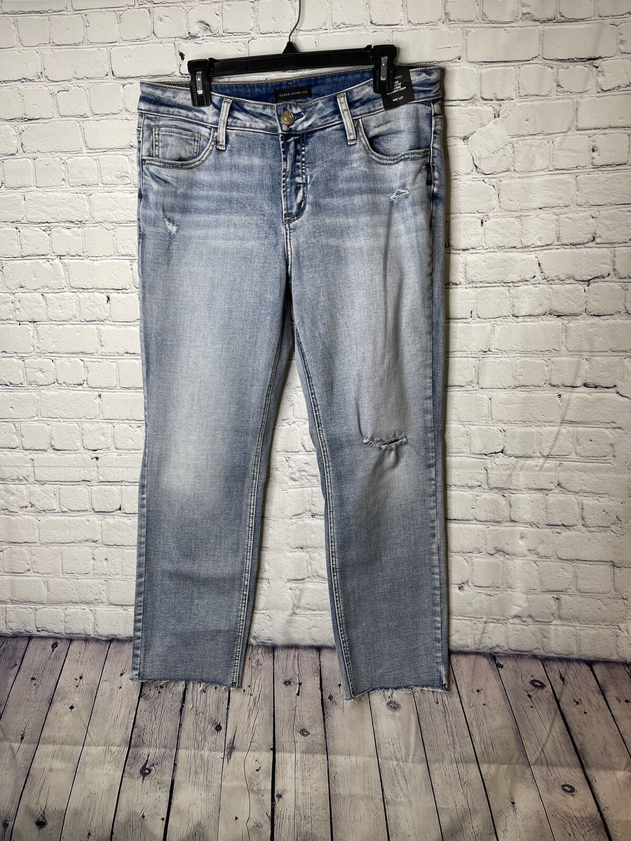 silver jeans elyse curvy fit mid rise straight crop size 31/27 light wash  NWT - Main Image